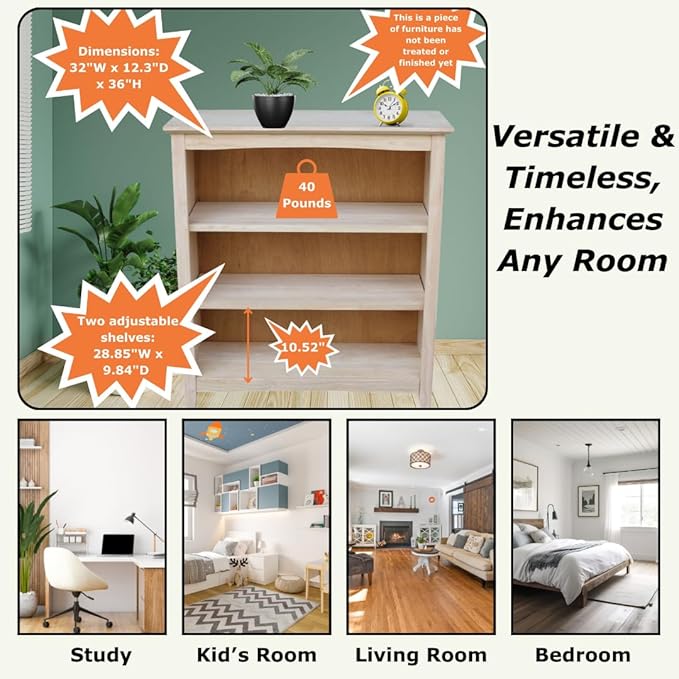 International Concepts Shaker Kids Bookcase, 36-Inch High, Solid Parawood