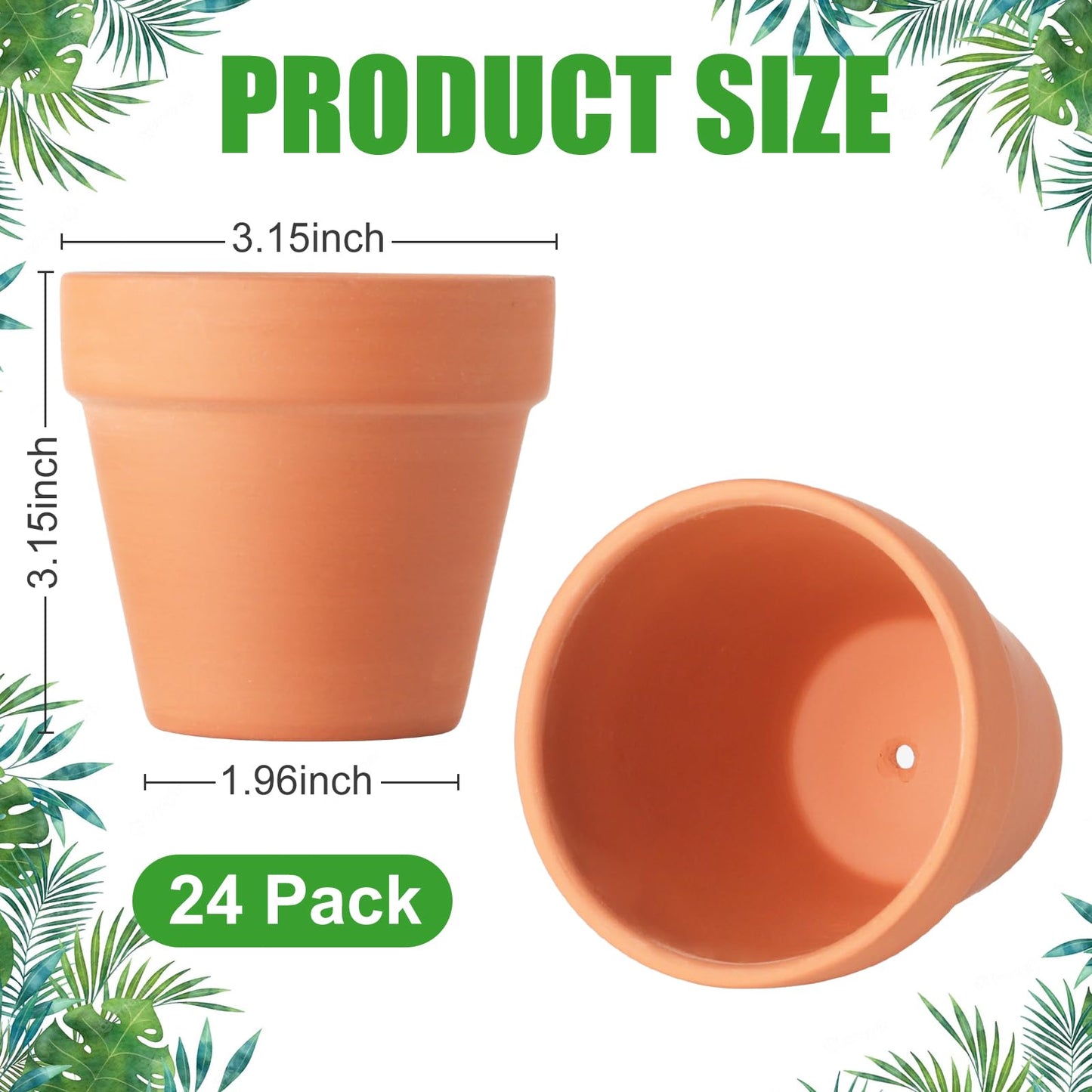 Baxrou Terra Cotta Pots, 24 Pack 3.15 Inch Mini Clay Pot with Drainage Holes,Cactus Flower Nursery Terracotta Pots for Indoor/Outdoor Succulent Plants, Crafts, Wedding Favor