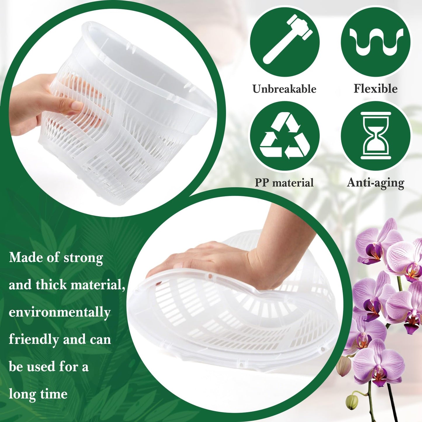 SiliFine 6 Pack Orchid Pot with Holes and Saucers 7.5 Inch Clear Plastic Planter with Holes Trays Breathable Slotted Flower Plant Pot for Indoor Outdoor Plants Nursery Root Health Repotting
