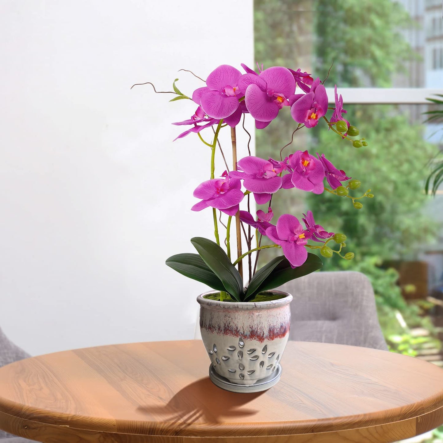 Beitewei 7inch Orchid Pots with Holes Round Ceramic Flower Container Succulent Plant Planter Butterfly Pot Saucer Windowsill Contemporary Home Decoration (Orange Over Cream)