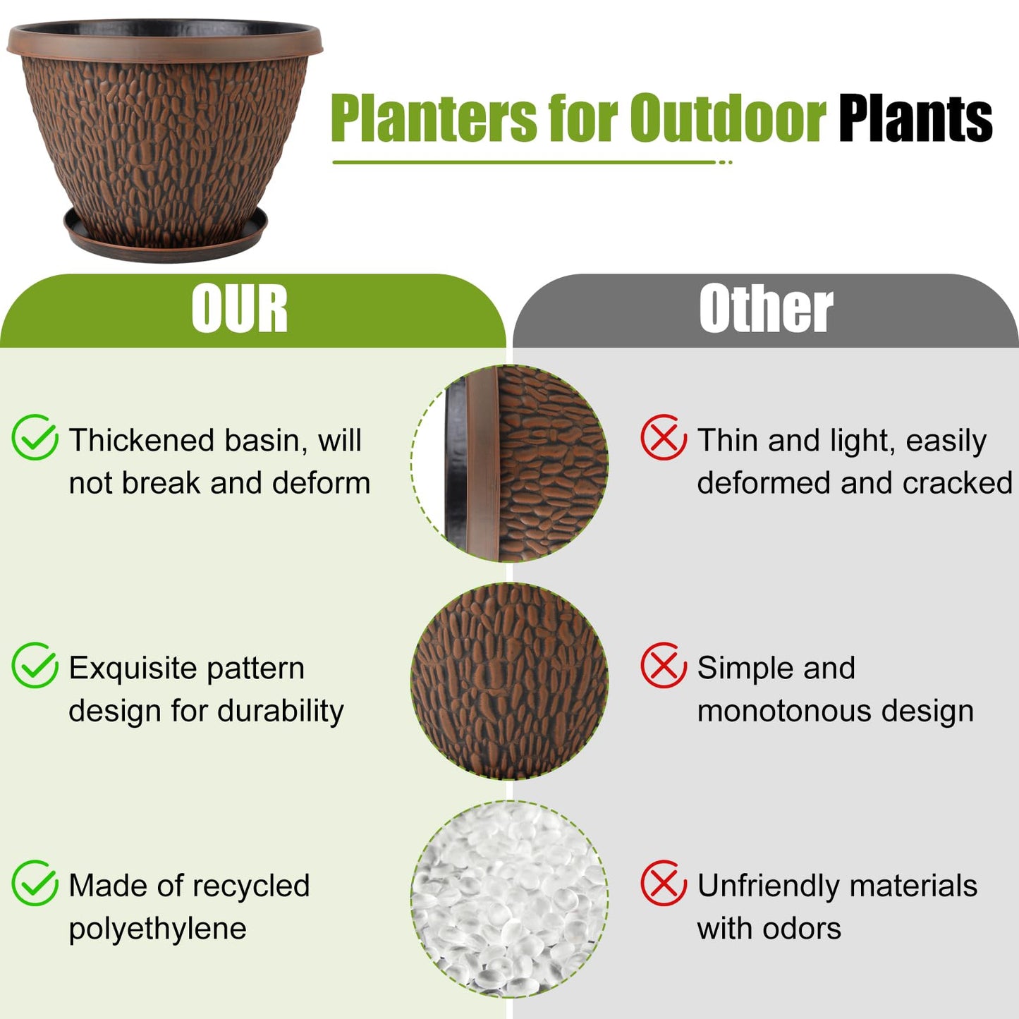 Nooulap 8 Pack Plant Pots for Indoor Outdoor Plants, Plastic Flower Pots Outdoor with Drainage Hole & Tray, Lightweight Planters Garden Home Decor, 4 Pack 8 inch and 4 Pack 10 inch