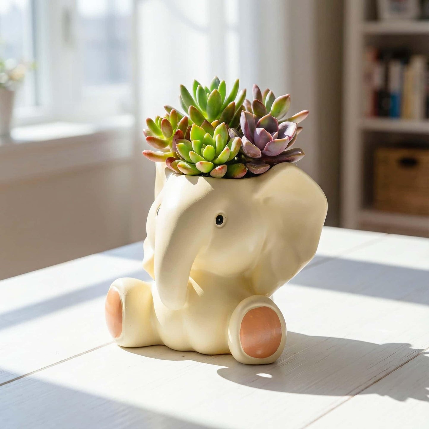 Euiroet Small Plant Container | Unique Resin Flower Pot Sculpture | Succulent Flower Pot | White Elephant Gifts for Women | Perfect Plant & Elephant Gifts | Indoor & Outdoor Use (White)