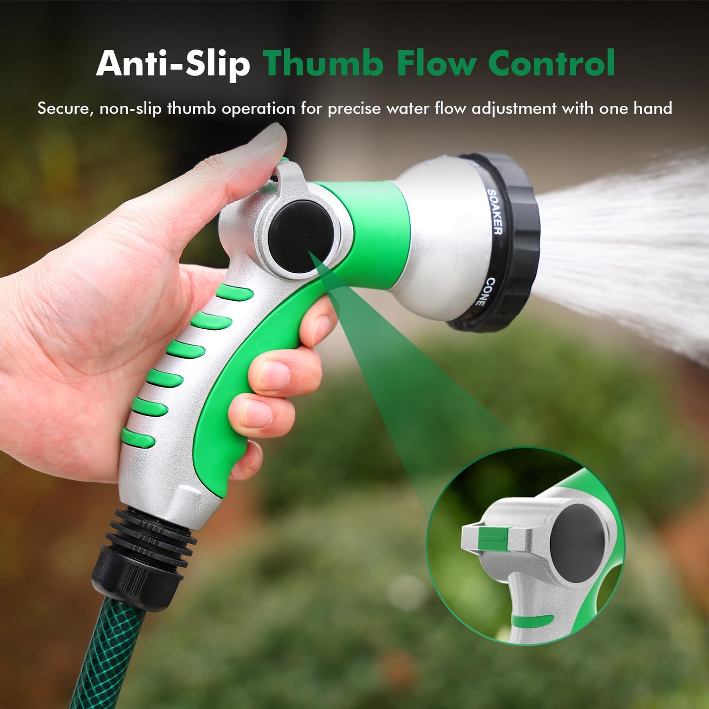 RESTMO Water Hose Nozzle with Removable Spray Disc, Heavy Duty Garden Hose Nozzle with 6 Spray Patterns, High Pressure Hand Sprayer for Watering Plants, Washing Cars & Pets, Thumb Control