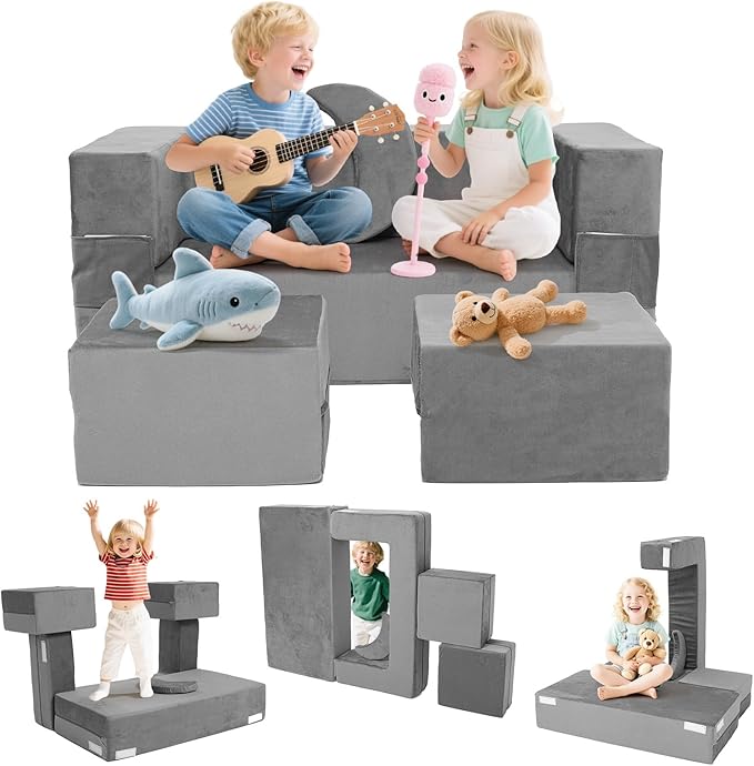 5 Pcs Modular Kids Play Couch, Toddler Couches That Fold Out, Plush Foam Chair