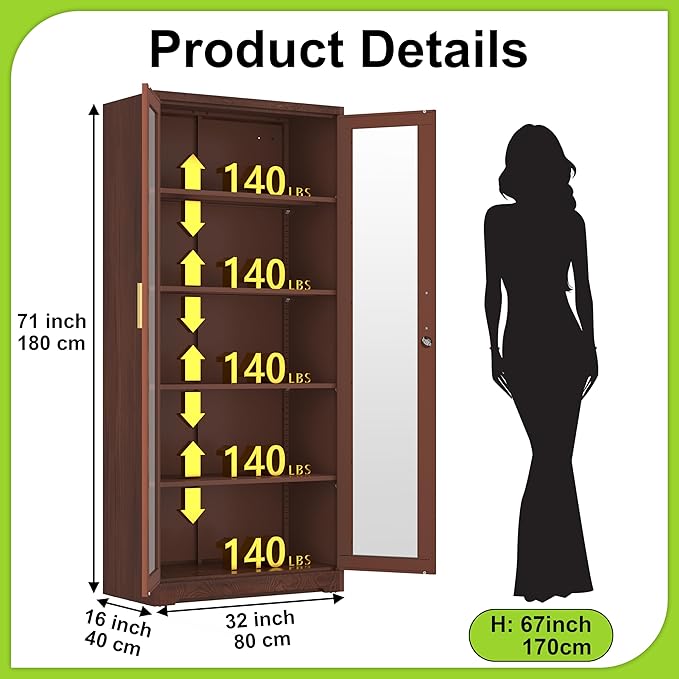 UNICOLY Display Cabinet with Glass Doors, Curio Cabinets with Locking Doors