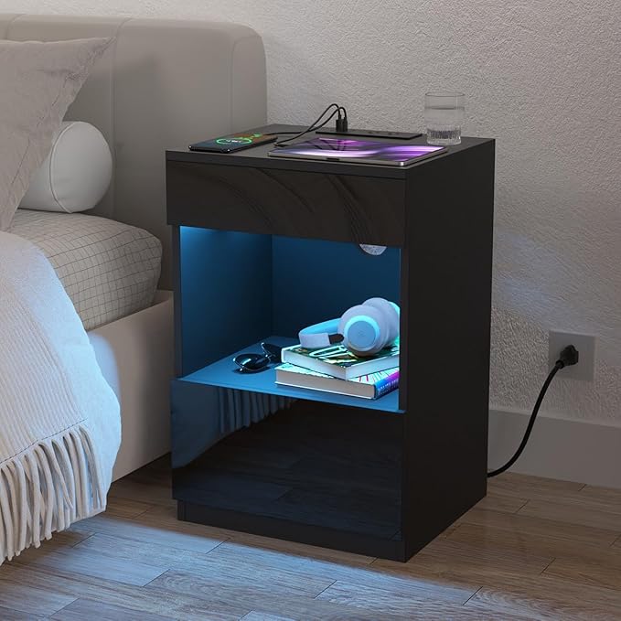 HOMMPA Open Shelf LED Nightstand