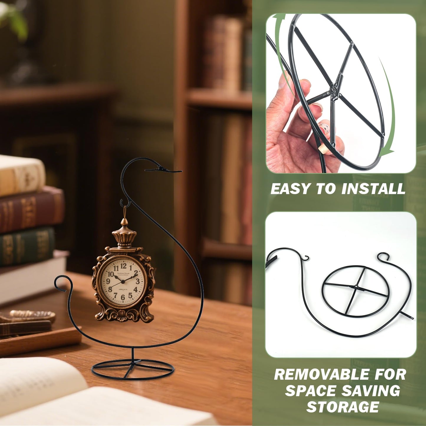 Handbanary 12 Inch Ornament Display Stand, Air Plant Holder, Terrariums Hanger, Black Iron Wire Hanging Hook for Christmas Halloween Decor (Swan Shape 3 Pcs)