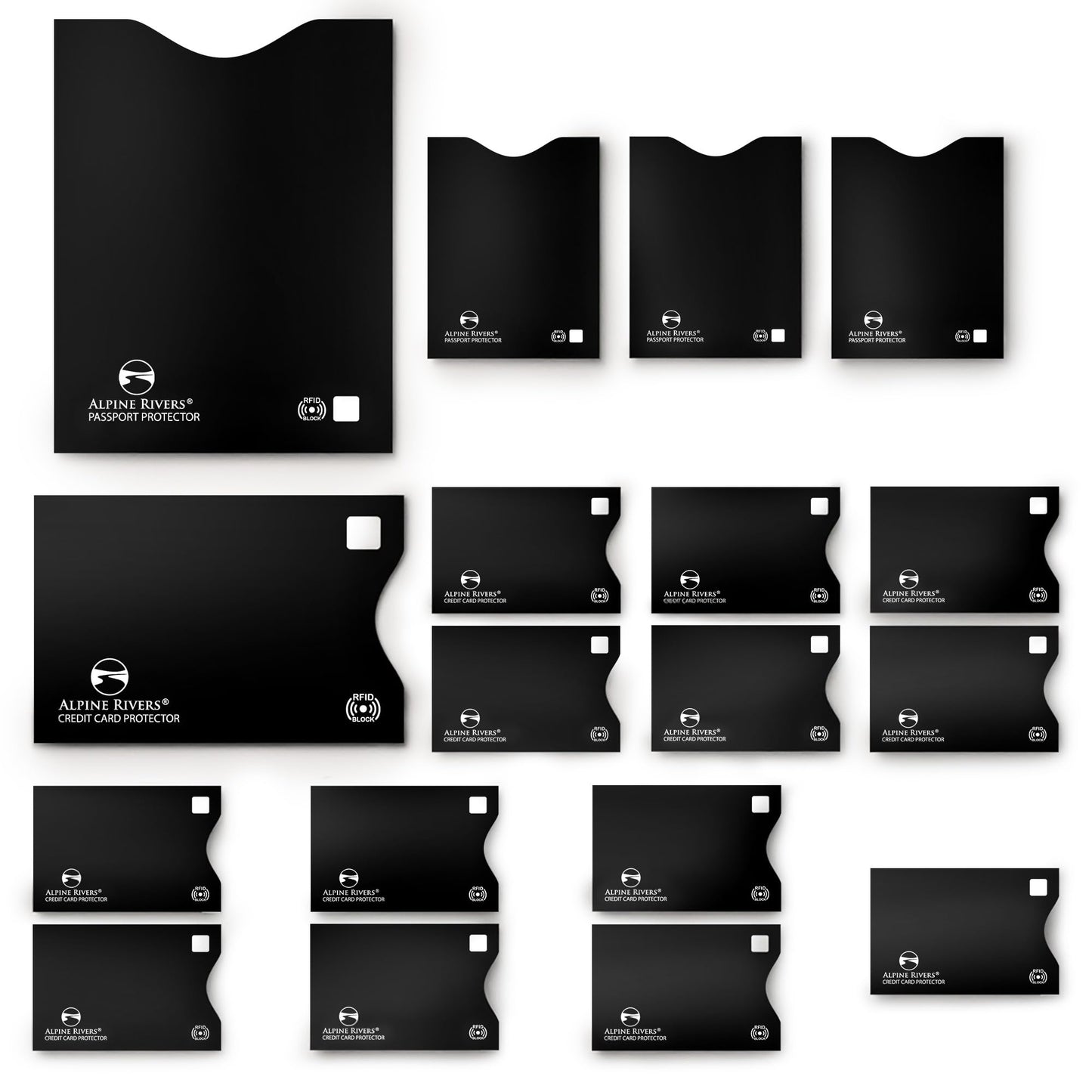 RFID Blocking Sleeves | 14 Credit Card Holders, 4 Passport Protectors | Slim Water-Resistant Tear-Resistant | Anti Theft Identity Protection