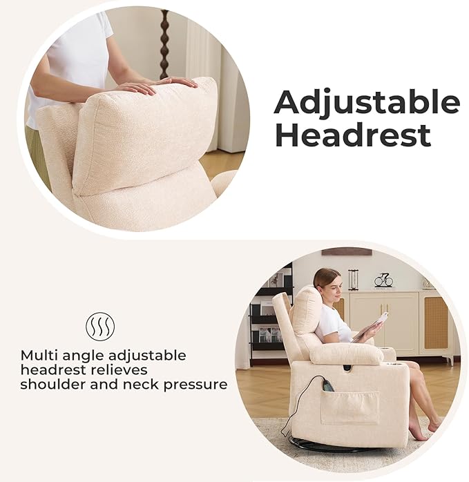 Rocking Chair Nursery with Adjustable Armrests, Electric Glider Recliner
