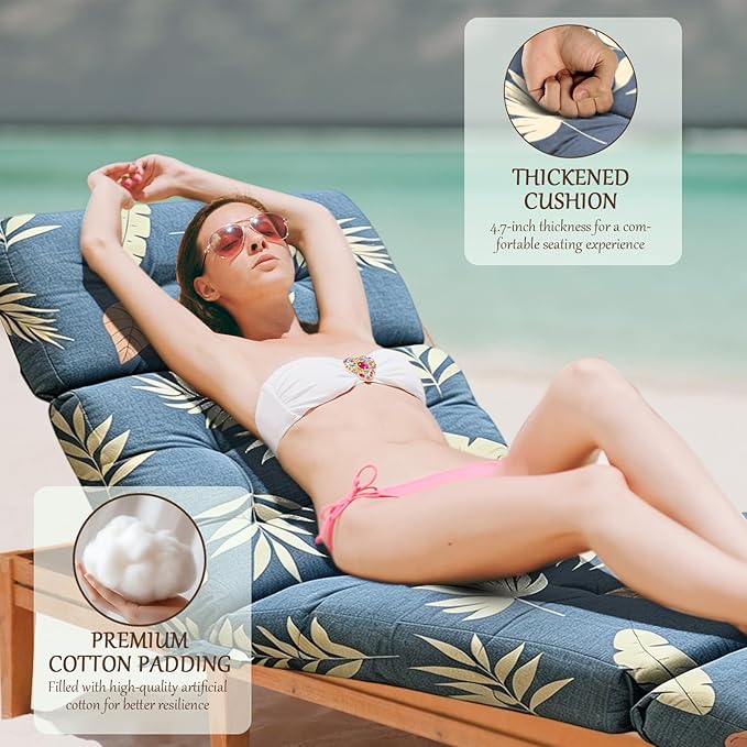 EverPine Outdoor Chaise Lounge Chair Cushion 74.4 x 22.8 x 4.7 Inch, Patio