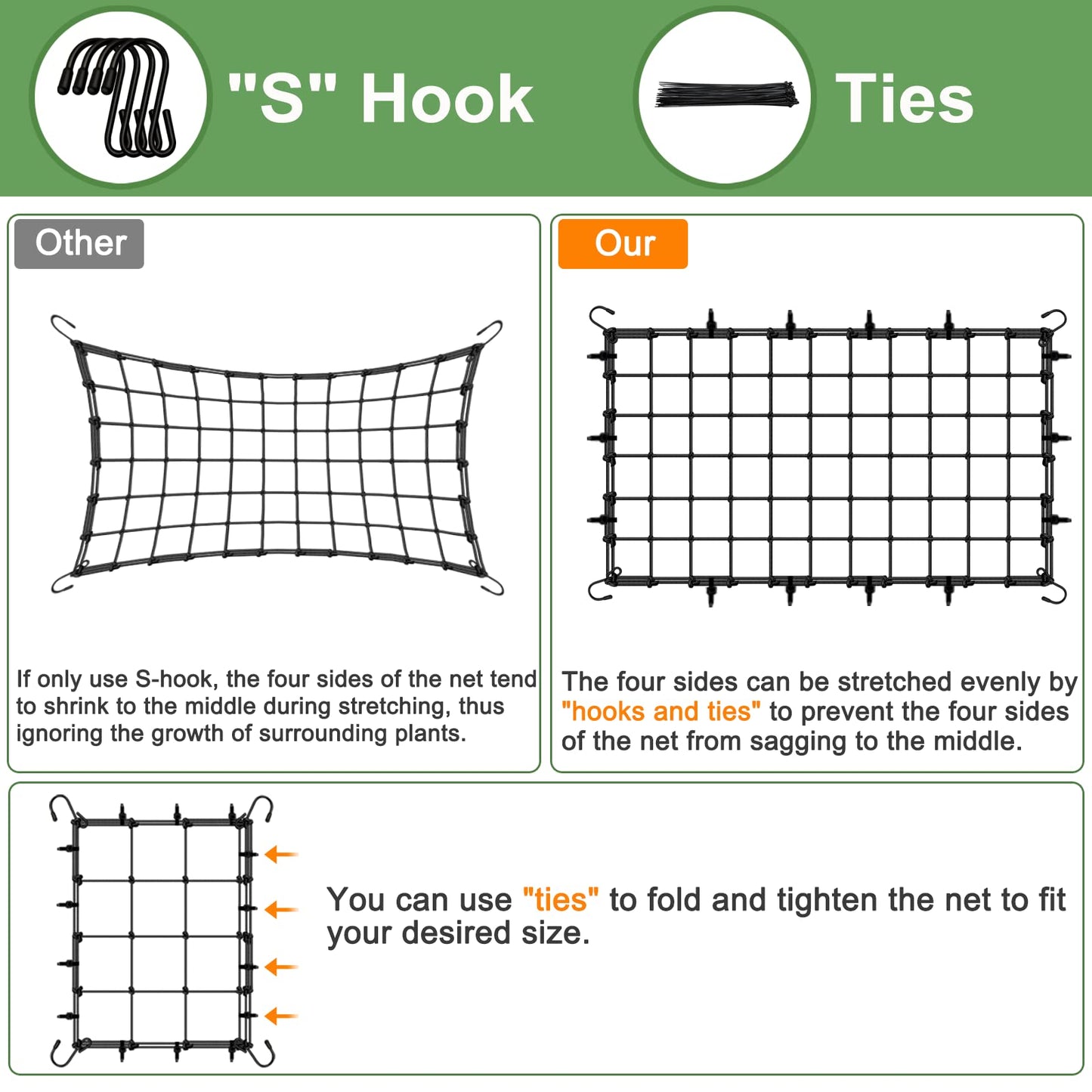 BSTPCOO 2x4 Trellis Net for Grow Tent, Stretchy Scrog Net Heavy Duty Trellis Netting with Hooks for Climbing Plants Outdoor Indoor Plant Growing Tents, Cucumber Trellis Netting Support for Garden