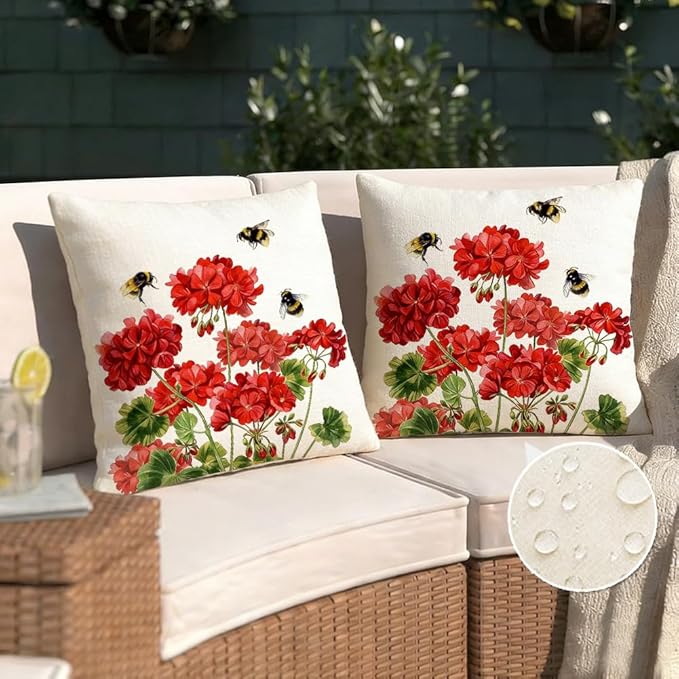 RABUSOFA Spring Summer Outdoor Pillow Covers 20x20 Inch Waterproof