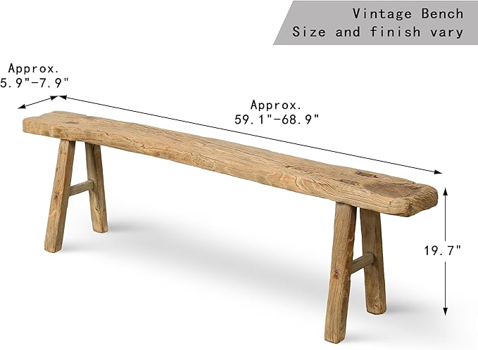 Artissance 20" H Vintage Noodle Bench 5-5.5ft Long Weathered Natural