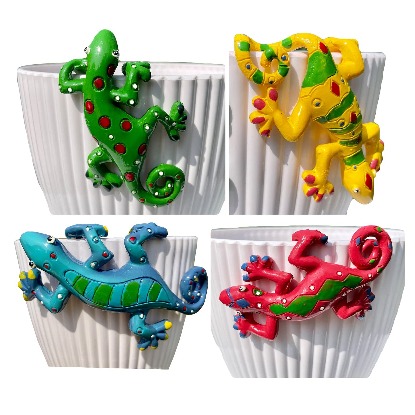 JARPSIRY 4Pcs Resin Climbing Gecko Flower Pot and Vase Hugger, Planter Edge Accessories, Terrarium Hanger Decorations, Garden Yard Ornaments