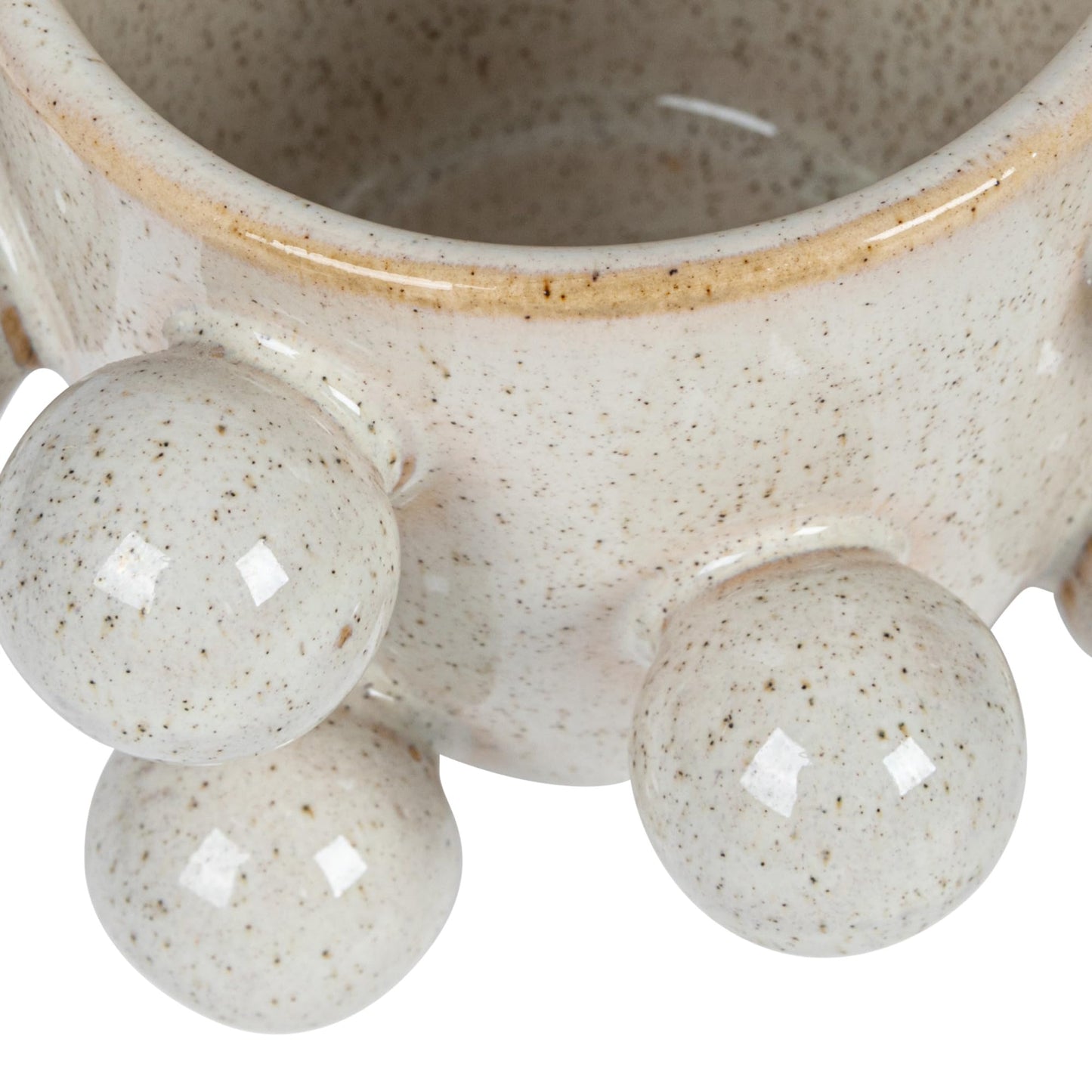 Bloomingville 4.25 Inches Round Stoneware Planter with Orbs and Reactive Glaze, Holds 3 Inches Pot, Speckled Cream