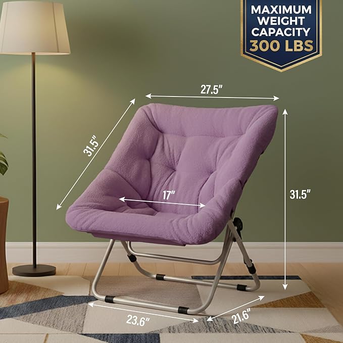 Tiita Comfy Folded Chair, Soft Faux Fur Oversized Folding Accent Chair