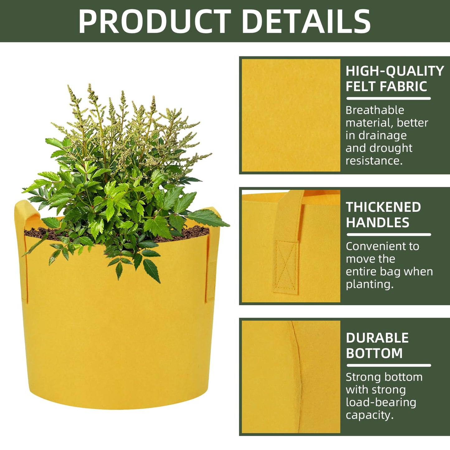 Ohiyoo 6 Pack 10 Gallon Grow Bags, Colorful Fabric Plant Pots with Handles, Garden 10 Gal Fabric Grow Pots, Vegetable Plant Growing Bags for Garden (10 Gallon)