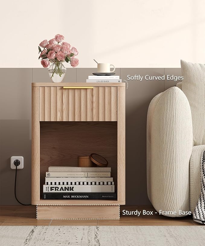 Akxomel Fluted Nightstand, Wooden Night Stand