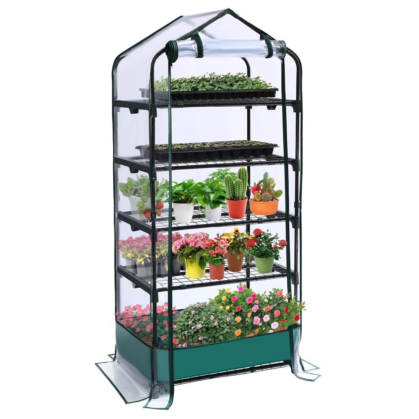 5 Tier Mini Greenhouse for Indoor Outdoor, Portable Green House with Durable PVC Cover and Shelves for Seedling, Heavy Duty Greenhouse with Waterproof Mat and Cover Tape, Gardening Gifts for Women Men