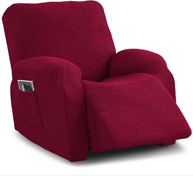 Oversized Recliner Chair Covers, 4-Piece Stretch Geometric Strokes Jacquard