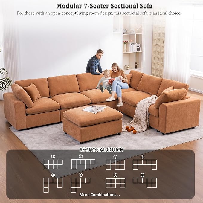 Oversized Modular Sectional Sofa Couch, Large 7 Seater Corner Sofa Modern U