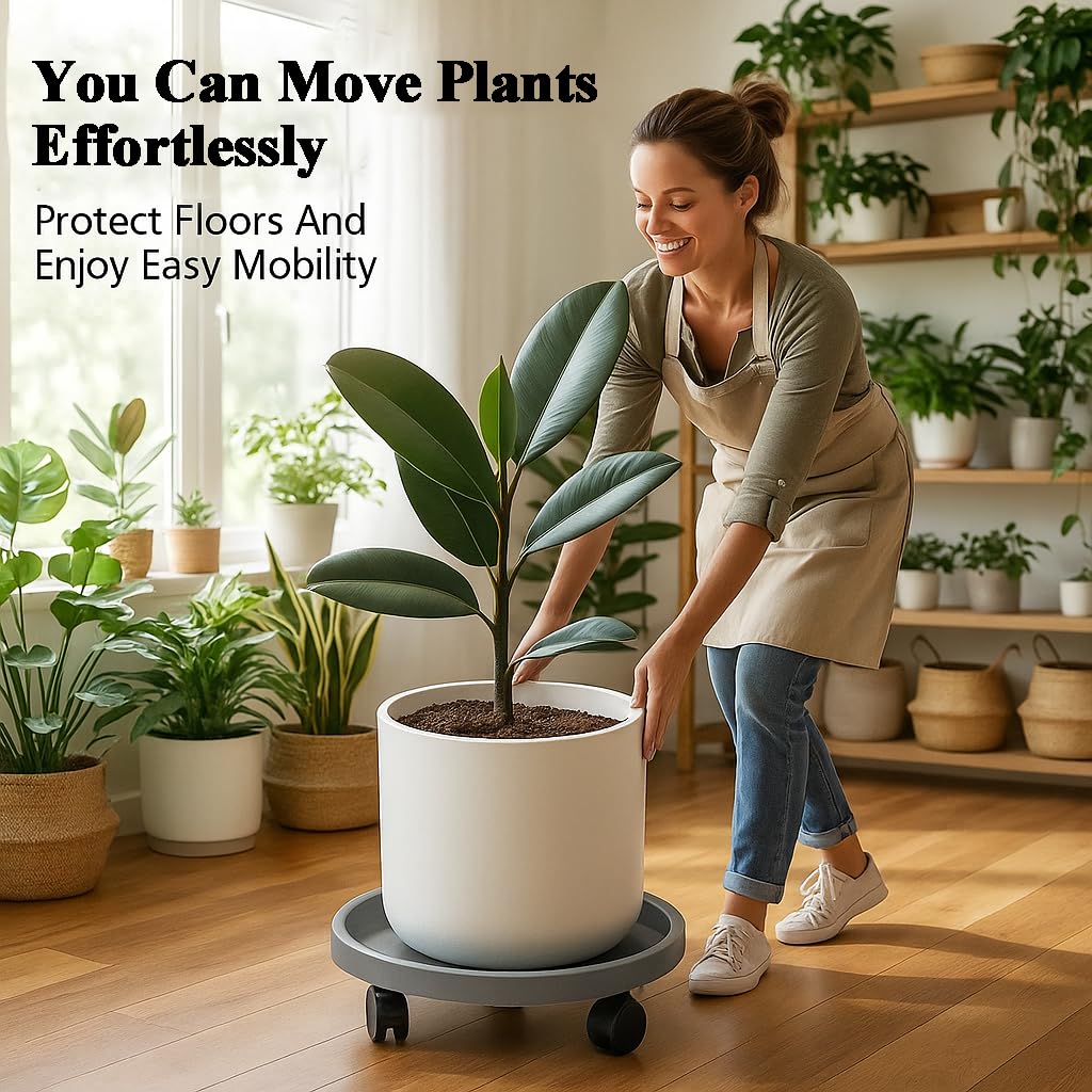 Tulpeed Rolling Plant Stand with Wheels 5 Pack 13 Inch Plant Caddy with Wheels Heavy Duty Plant Dolly Roller Base with Wheels Round Flower Pot Rack Holder Planter Trolley Tray, Grey