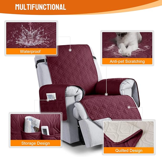 VANSOFY 100% Waterproof Recliner Chair Covers, Recliner Cover Non-Slip Dog