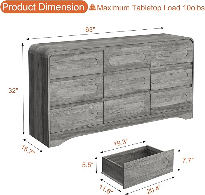 4 Piece Bedroom Set, Dresser and Nightstand Sets, Including Modern Wooden Large