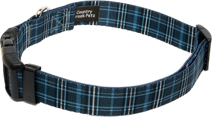 Country Brook Petz - Navy Plaid Everyday Dog Collar and Leash - Plaid and Argyle Collection Featuring Charming Designs (1 Inch, Extra Large)