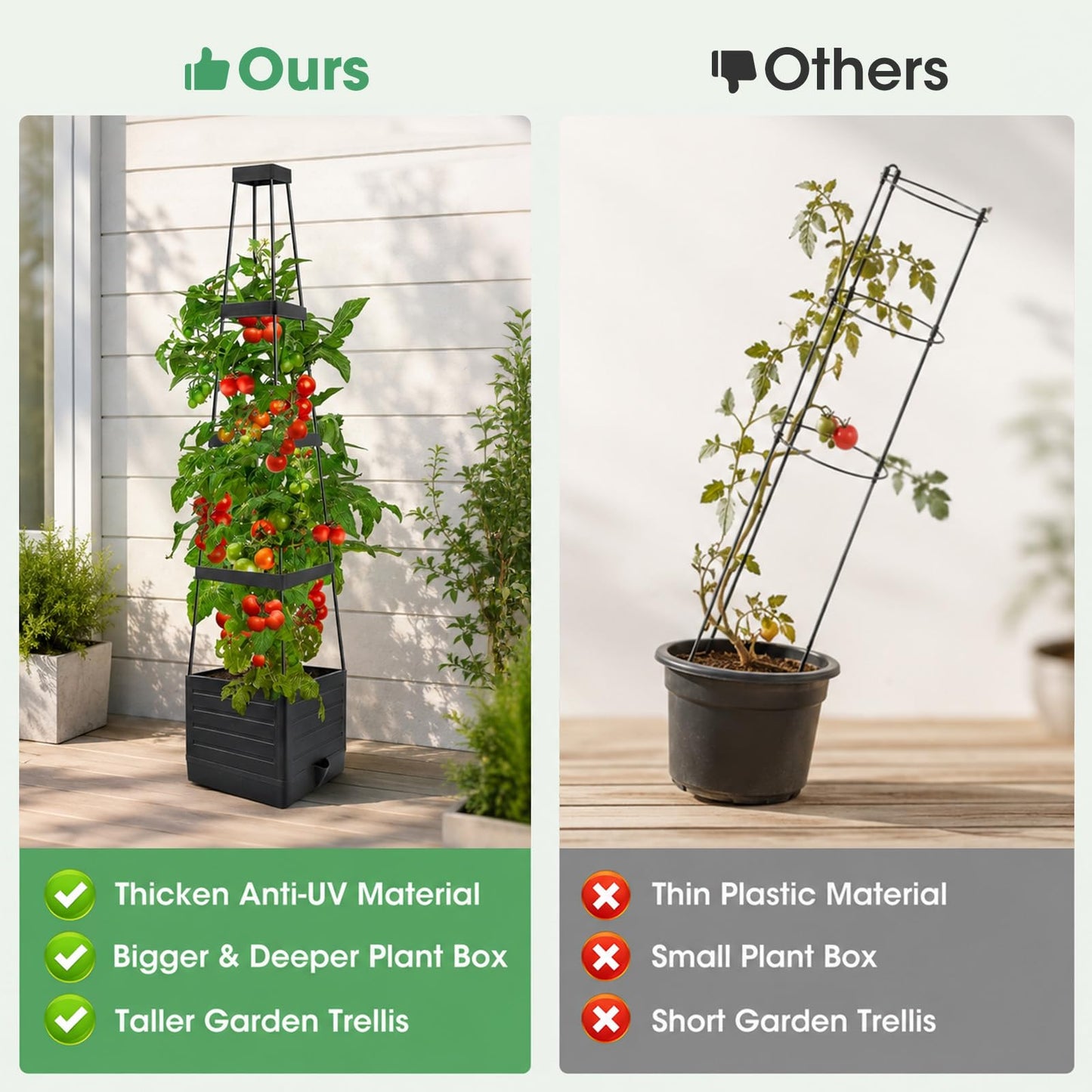 MQUPIN 2 Pack Tomato Planter with Trellis, 57" Self-Watering Raised Garden Bed Planter Box for Climbing Plants Vine Flowers Vegetables, Tomato Cage for Indoor Outdoor Patio Greenhouse