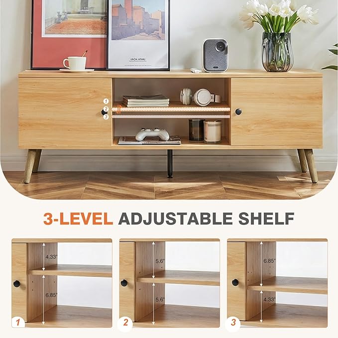 Sweetcrispy TV Stand for 55 60 inch TV, Modern Mid Century Entertainment Center