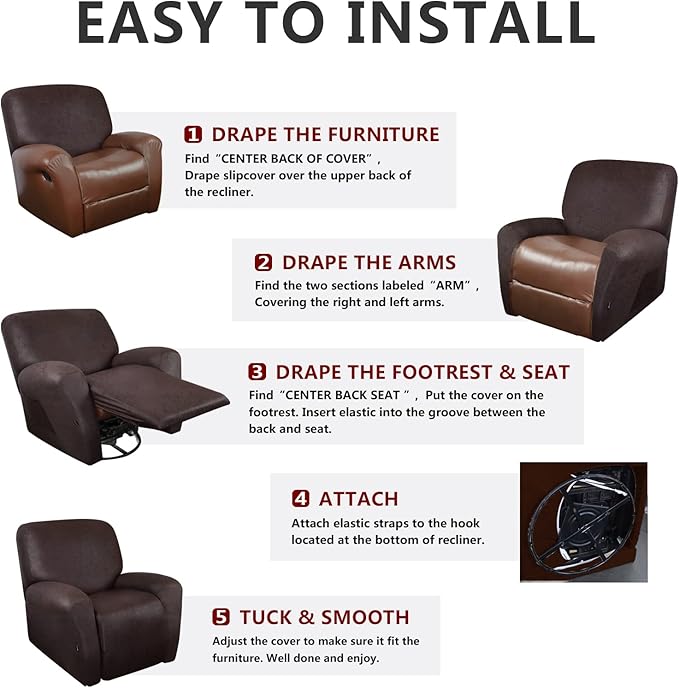 ANARACHON Recliner Chair Covers Leather Like, 4 Pieces Recliner Cover