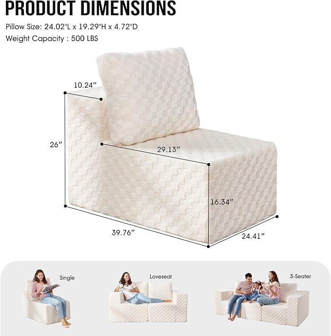 Single Sofa 1 Seat Couch with Deep Seat Memory Foam Cloud Chair with Pillows
