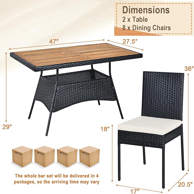 Tangkula 10 Piece Wicker Patio Dining Set, Outdoor Rattan Table & Chairs Set