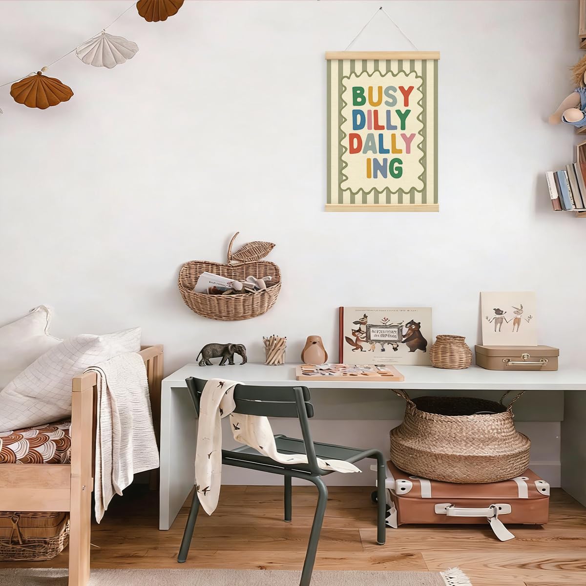 STHTTSW Playroom Wall Decor, Positive Quote Busy Dilly Dallying Art, Boho Classroom Decor, Apartment Nursery Wall Art for Toddler Boys Girls, Kids Room Baby Room Essentials, 12x16 Inches