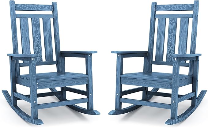 KINGYES Oversized Outdoor Rocking Chair Set of 2, All-Weather Patio Rocking