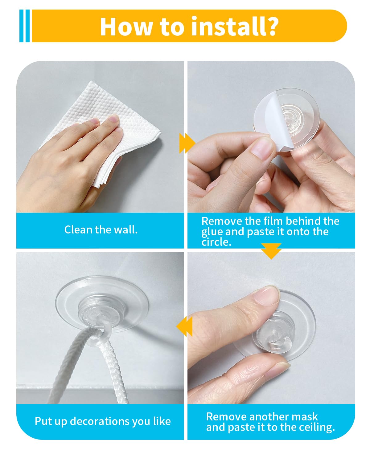 (ApeBest) 25 Pack Adhesive Ceiling Hooks for Hanging：Clear Adhesive Strips Sticky Hook for Ceiling Decorative No Drill Hooks for Bedroom Classroom Kitchen Party Halloween Christmas Decorations