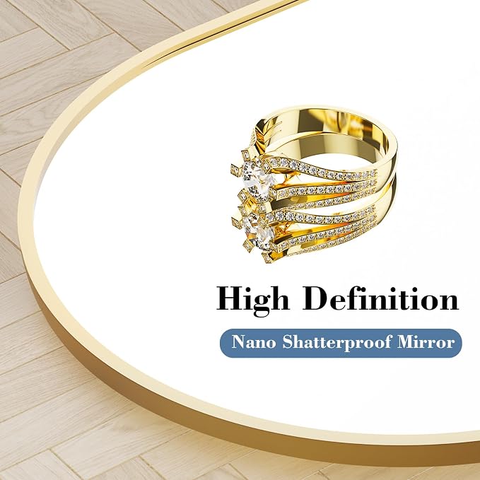 NEWBULIG Arched Mirror Full Length, 56"x21" Body Wall Mirrors with Shatter-Proof Glass, Upgraded Floor Standing Mirror, Hanging or Leaning, with Stand Aluminum Alloy Frame for Home Decor, Gold