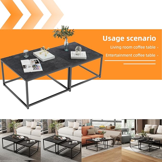 Wisfor Nesting Tables Set of 2, Nesting Black Coffee Table Set