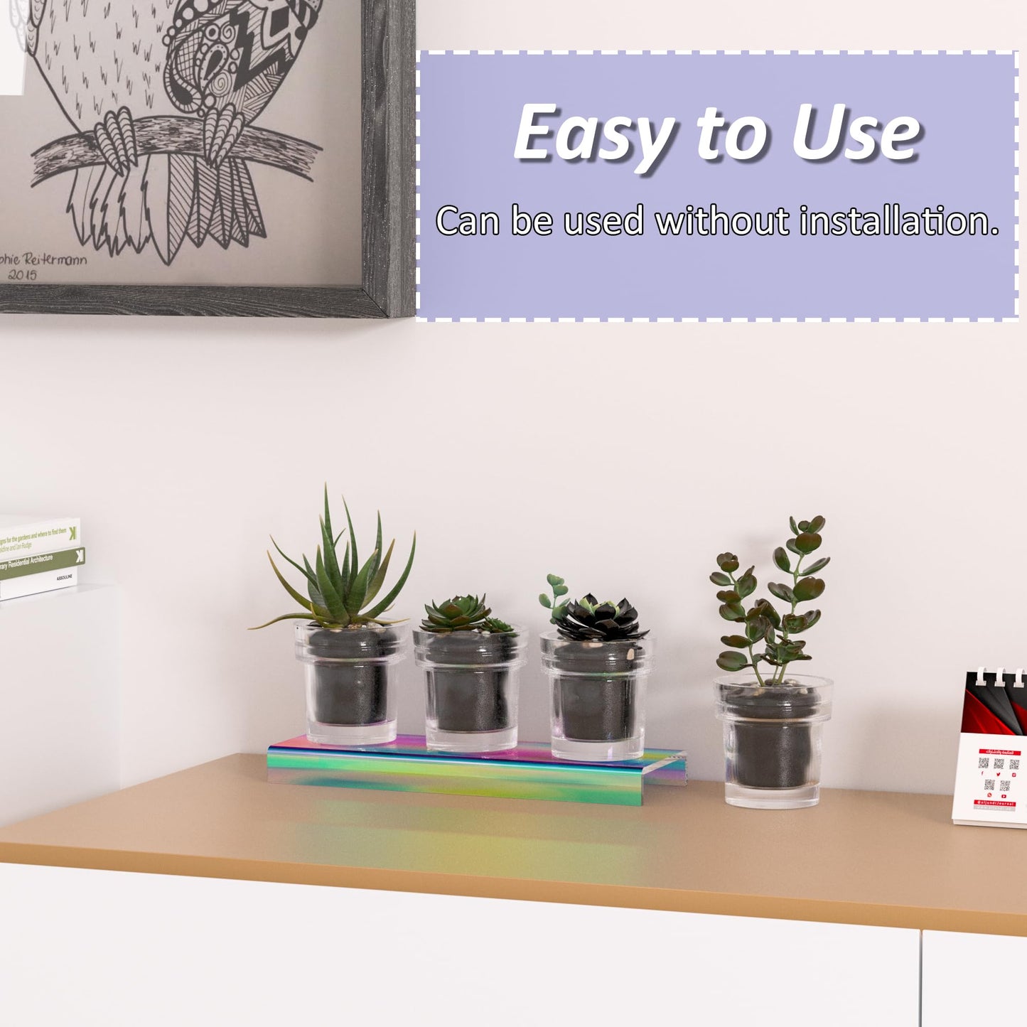 Sezanrpt Acrylic Shelf Riser 12x3.9x1 pack of 2, Iridescent Display Shelf 12” for Shoes, Glasses, Plants, Home Decors, Perfume, 12x3.9x1 Inch