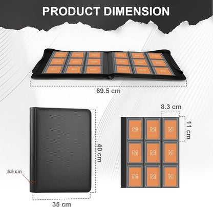Toploader Binder,Trading Card Binder Storage Hold up 288 Cards 9-Pocket Top Loader Binder with Sleeves for 3"x4" Rigid Toploaders Hard Cases (9Carbon Fiber Black)
