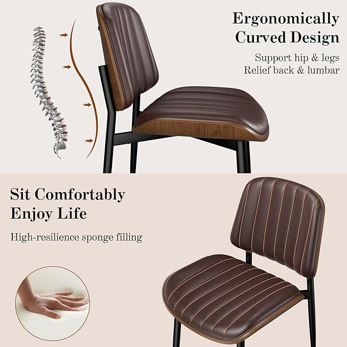 REONEY Dining Chairs Set of 4, Mid-Century Modern Upholstered PU Leather Chairs