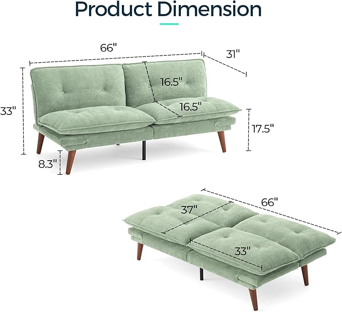 LINSY HOME Futon Sofa Bed, 3 in 1 Convertible Comfy Loveseat Sleeper Sofa Bed