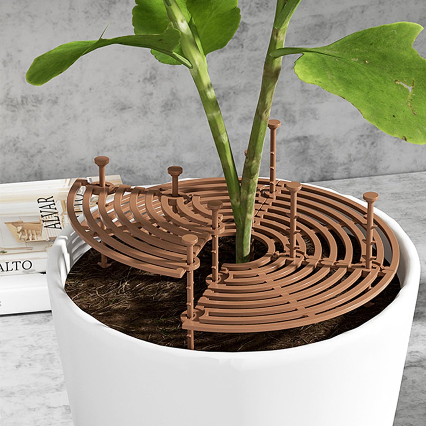 JEUIHAU 6 PCS 11.8 Inch Plastic Plant Pot Grid with 48 Stakes,Brown Plant Pot Cover, Cat Pet Digging Stopper for Indoor and Outdoor Plant Pot