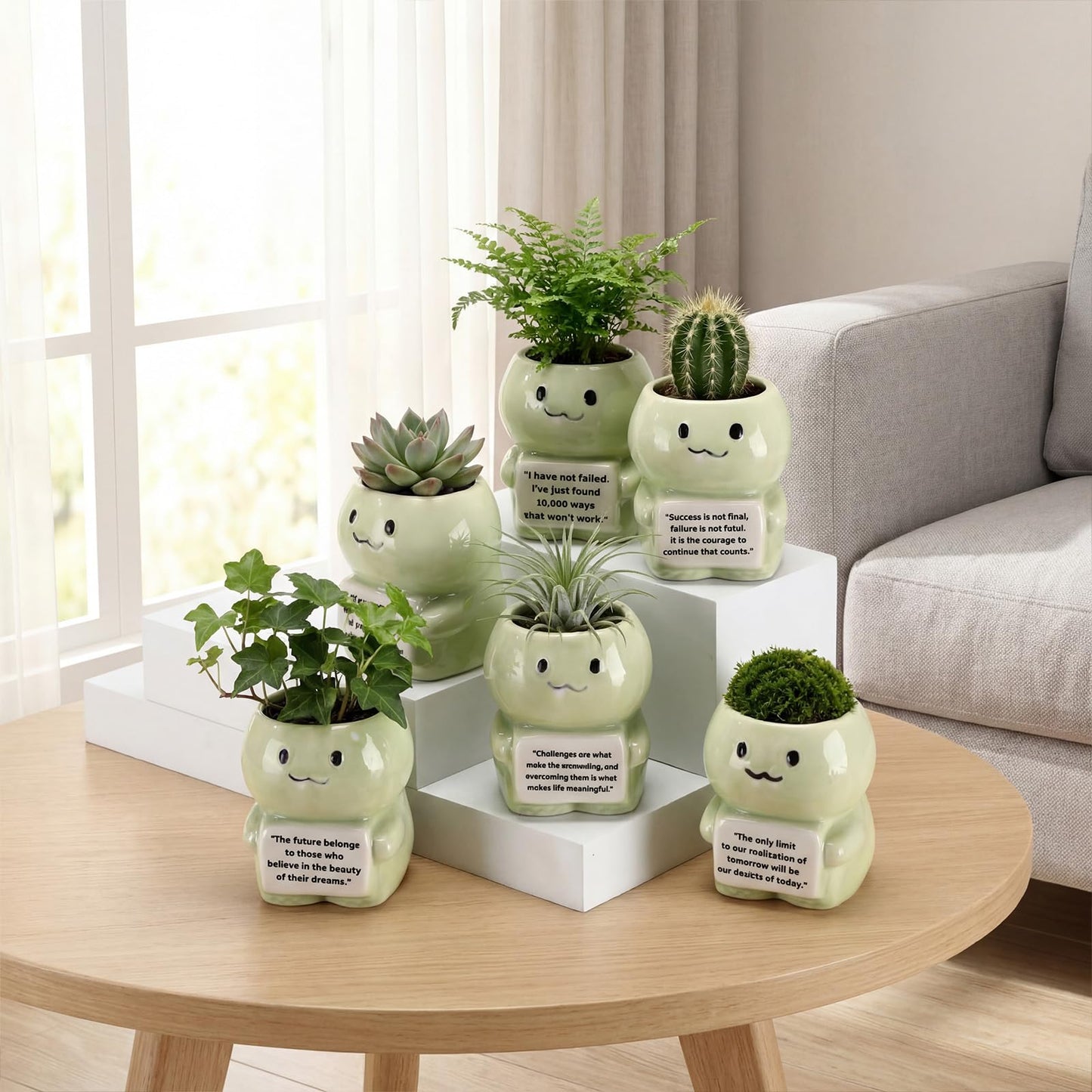 Ferrochef 6 Pack 2.95 Inch Cute Dinosaur Ceramic Succulent Planter Pots with Drainage Hole, Mini Inspirational Flower Planter Tiny Cactus Pot for Indoor Outdoor Plant, Encouragement Gift for Women Men