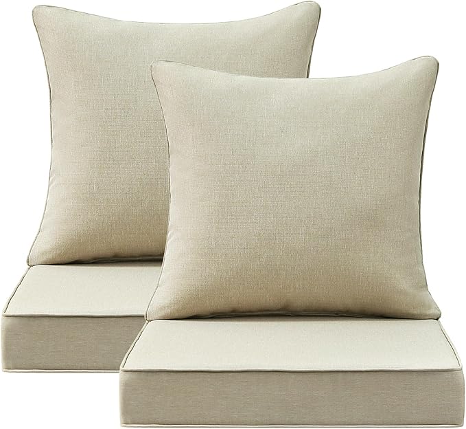 Outdoor Deep Seat & Back Cushion Set, 24 x 24 Inch Water Repellent and Fade