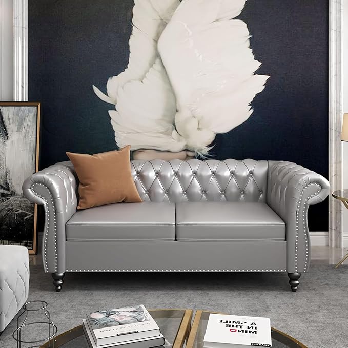 Mid-Century 2 Seater Sofa, Faux Leather Loveseat
