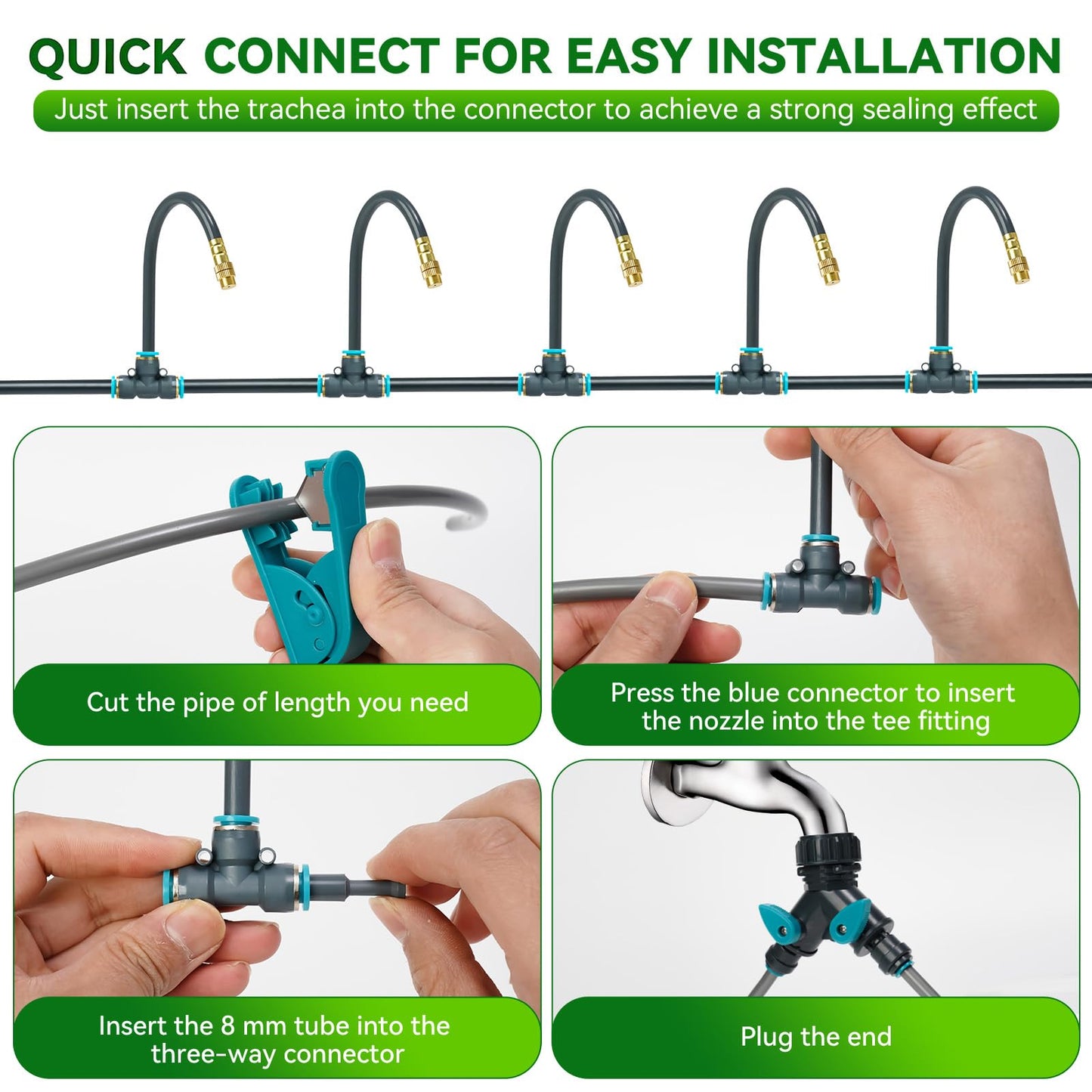 360°Adjustable Drip Irrigation System 200FT,5/16" Extra Long Garden Watering Kit with 32 Copper Nozzles,141Pcs Drip Irrigation Kit，Automatic Atomizing Plant Sprinkler for Large Yard, Greenhouse, Lawn