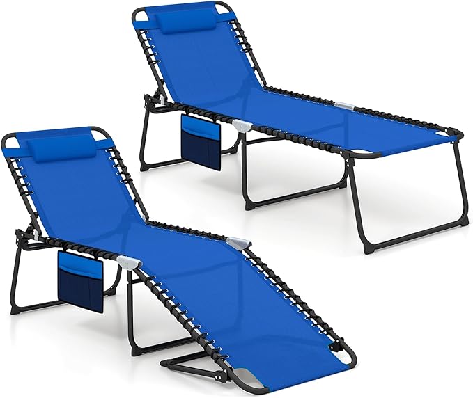 GYMAX Lounge Chair for Outside, 440lbs 27” Oversize Folding Beach Tanning