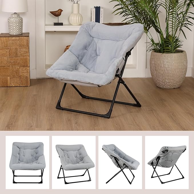 Comfy Saucer Chair for Adults, Soft Faux Fur Bedroom Chair, Accent Dorm Chairs